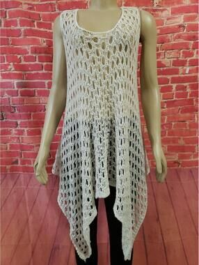 ADORE WOMEN'S CROCHET SLEEVELESS SWEATER VEST TOP COVER UP IVORY O/S